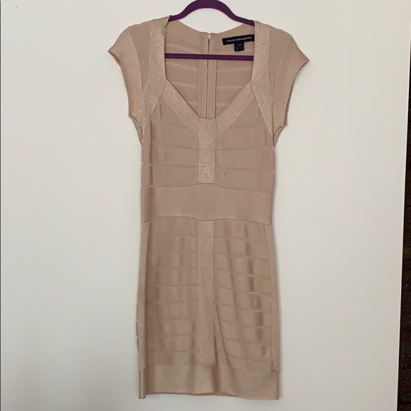 slim fit dress slacks Color Block Bandage Dress Golden Nude
